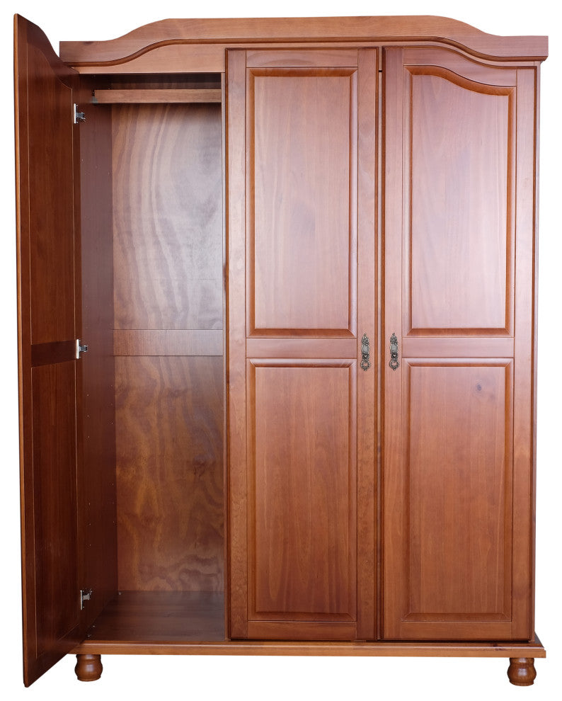 100% Solid Wood Kyle 3-Door Wardrobe, Mocha