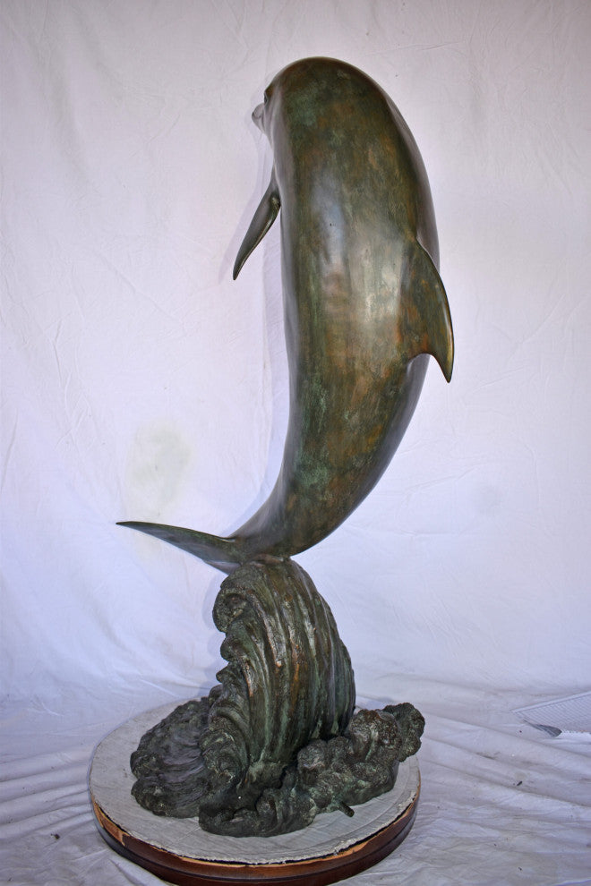 Fountain of A Dolphin Jumping of The Water Made of Bronze Size: 21"x 30" x 50"