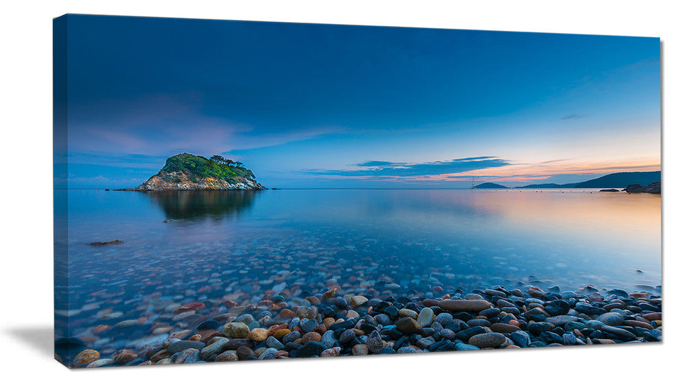 Green Isle at Stony Coast, Large Seashore Canvas Wall Art, 32"x16"