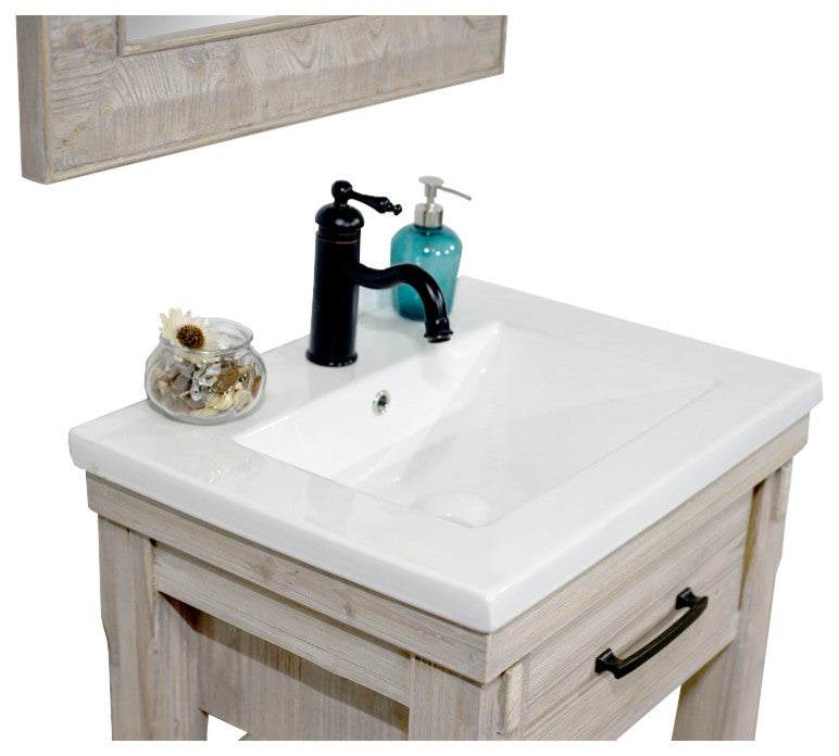 Rustic Solid Fir Single Sink Bathroom Vanity With Ceramic Top