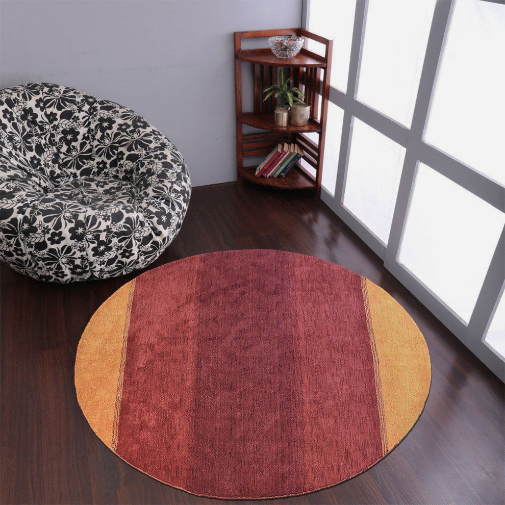 HAND KNOTTED LOOM WOOL ECO-FRIENDLY AREA RUGS - Round, Orange, Contemporary