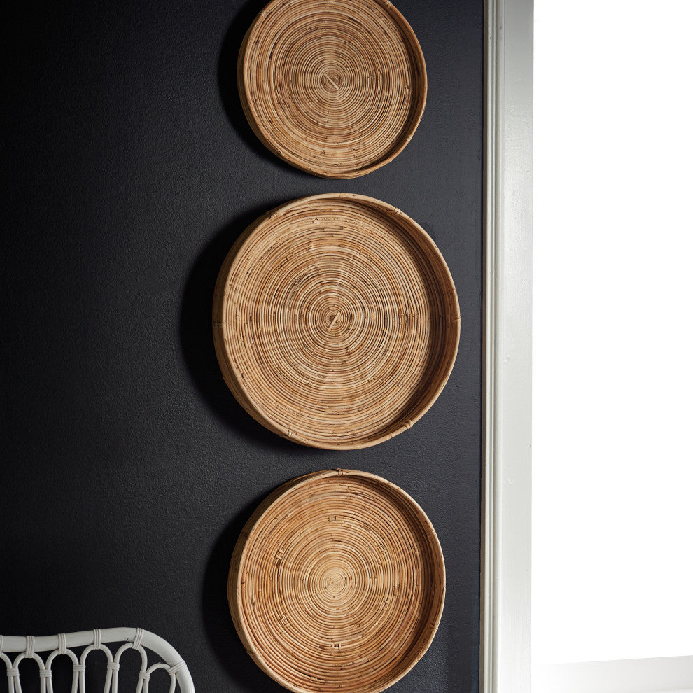 Cane Rattan Round Tray, Set of 3