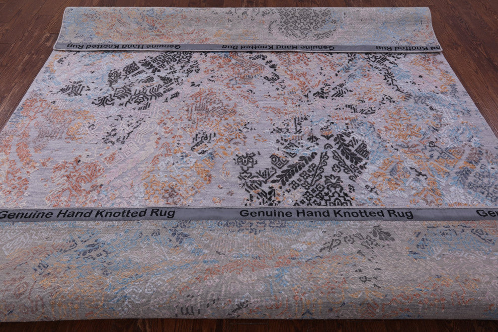 7' 9" X 10' 3" Modern Wool and Silk Hand Knotted Rug Q9249