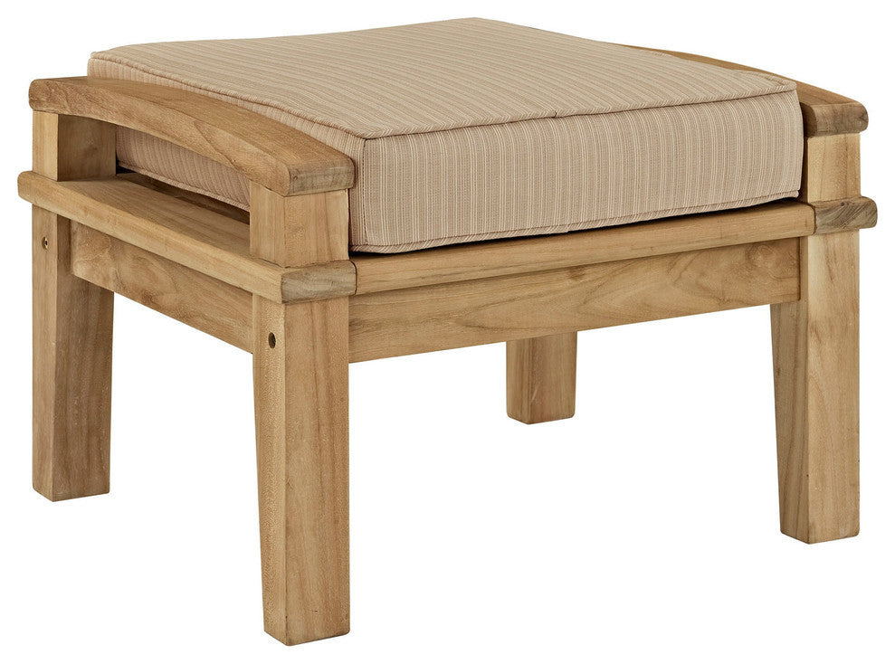 Modern Contemporary Outdoor Patio Teak Ottoman, Natural Wood