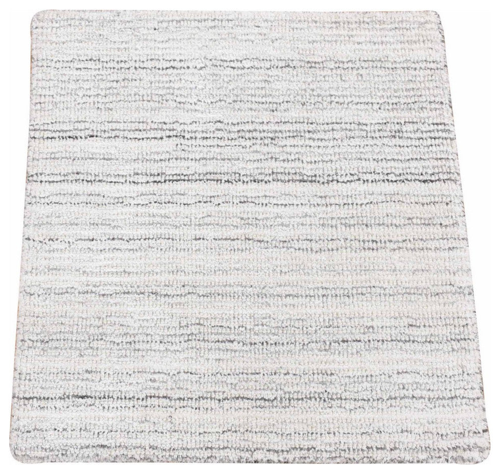 Ivory Modern Design Hand Loomed 100% Wool Fragment Mat Rug, 2'0"x2'0"