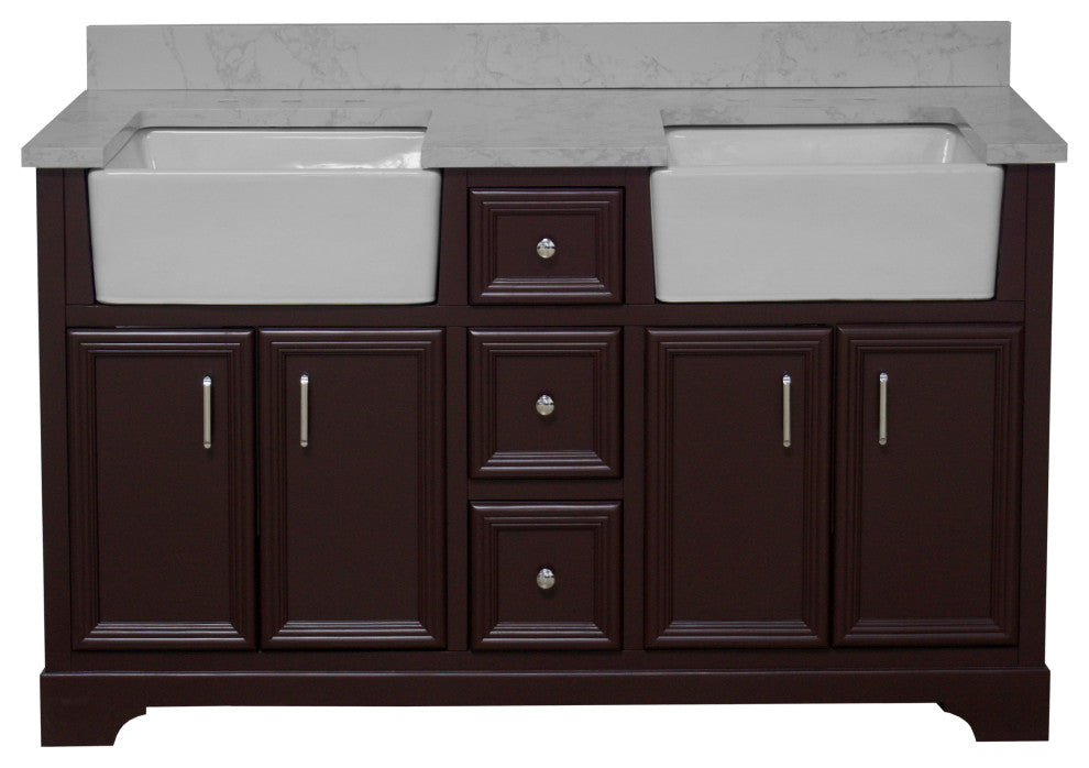 Zelda 60" Bathroom Vanity, Chocolate, Engineered Carrara, Double