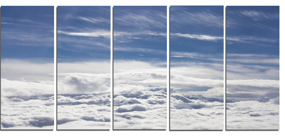 "Flight Over Bright Clouds" Contemporary Landscape Canvas Art, 5 Panels, 60"x28"