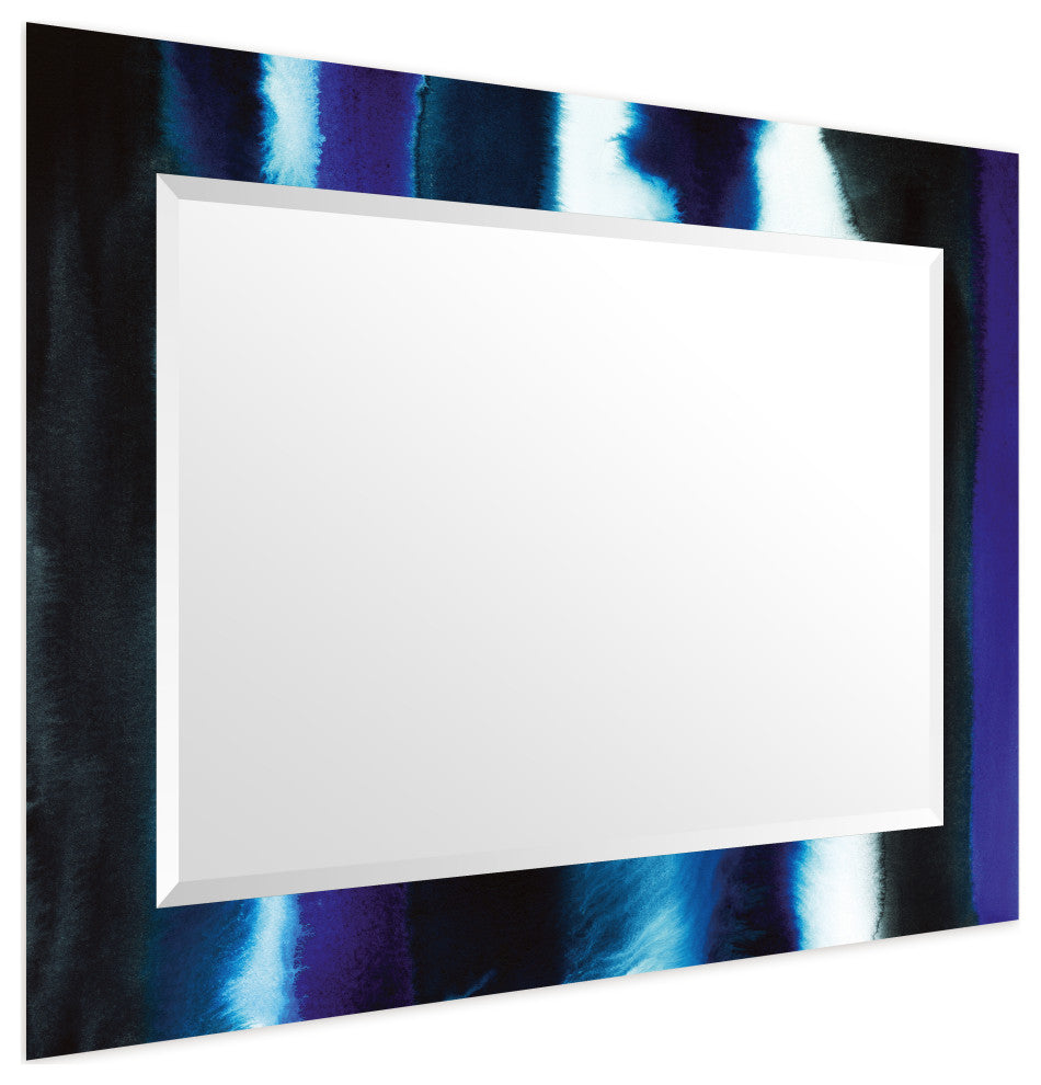 "Run Off" Beveled Mirror on Printed Abstarct Tempered Art Glass, 40x30"