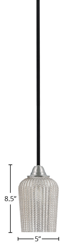 Paramount Mini Pendant, Matte Black & Brushed Nickel, 5" Silver Textured