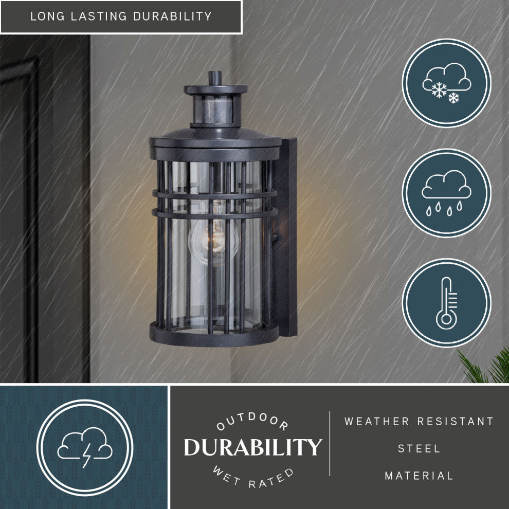 Wrightwood Motion Sensor Dusk to Dawn Outdoor Wall Light Vintage Black