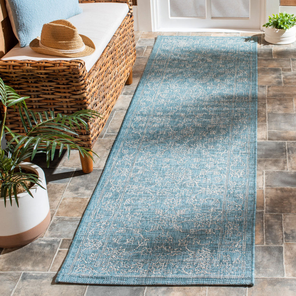 Safavieh Courtyard Cy8680-37121 Outdoor Rug, Aqua and Gray, 2'3"x6'7" Runner