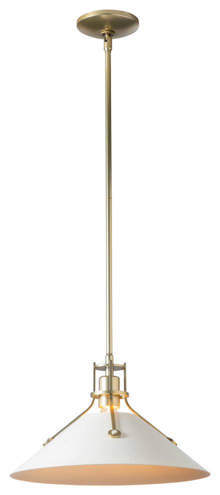 Henry Medium Steel Shade Pendant, Modern Brass/White Accent, Mult Overall Height