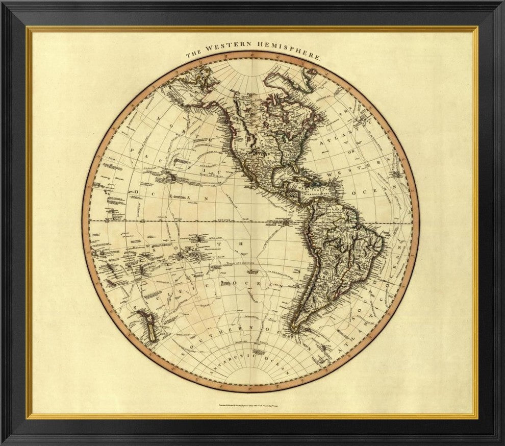 "Western Hemisphere, 1799" Framed Canvas Giclee by John Cary, 34x34"
