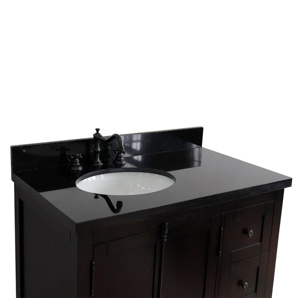 37" Single Vanity, Brown Ash With Black Galaxy Top, Left Doors/Left Oval Sink