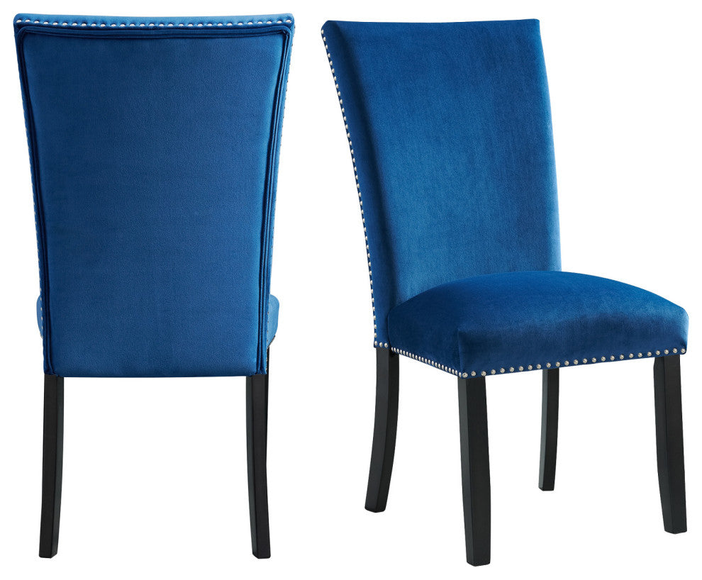 Francesca Rectangular 5 Piece Blue Velvet Chairs Dining Set Table and 4 Chairs