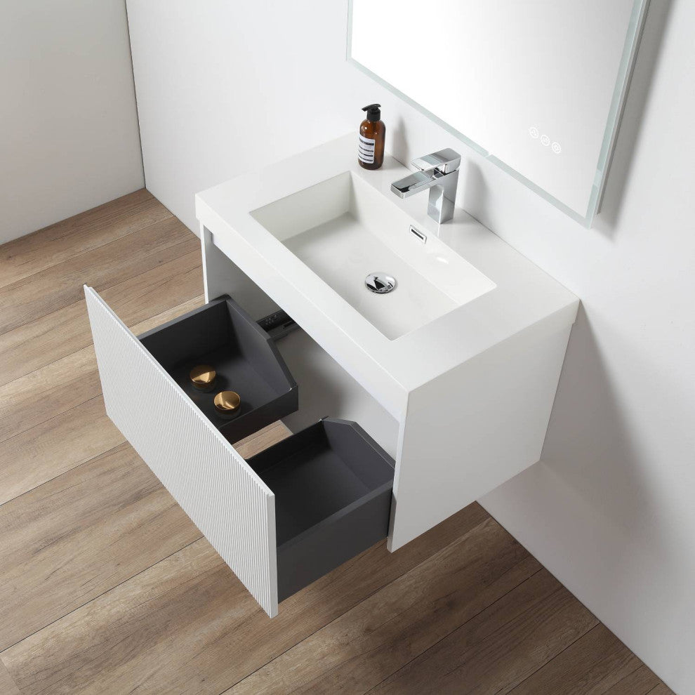 Floating Bathroom Vanity with Sink, Wall Mounted Vanity, White, 30" W/ Sink