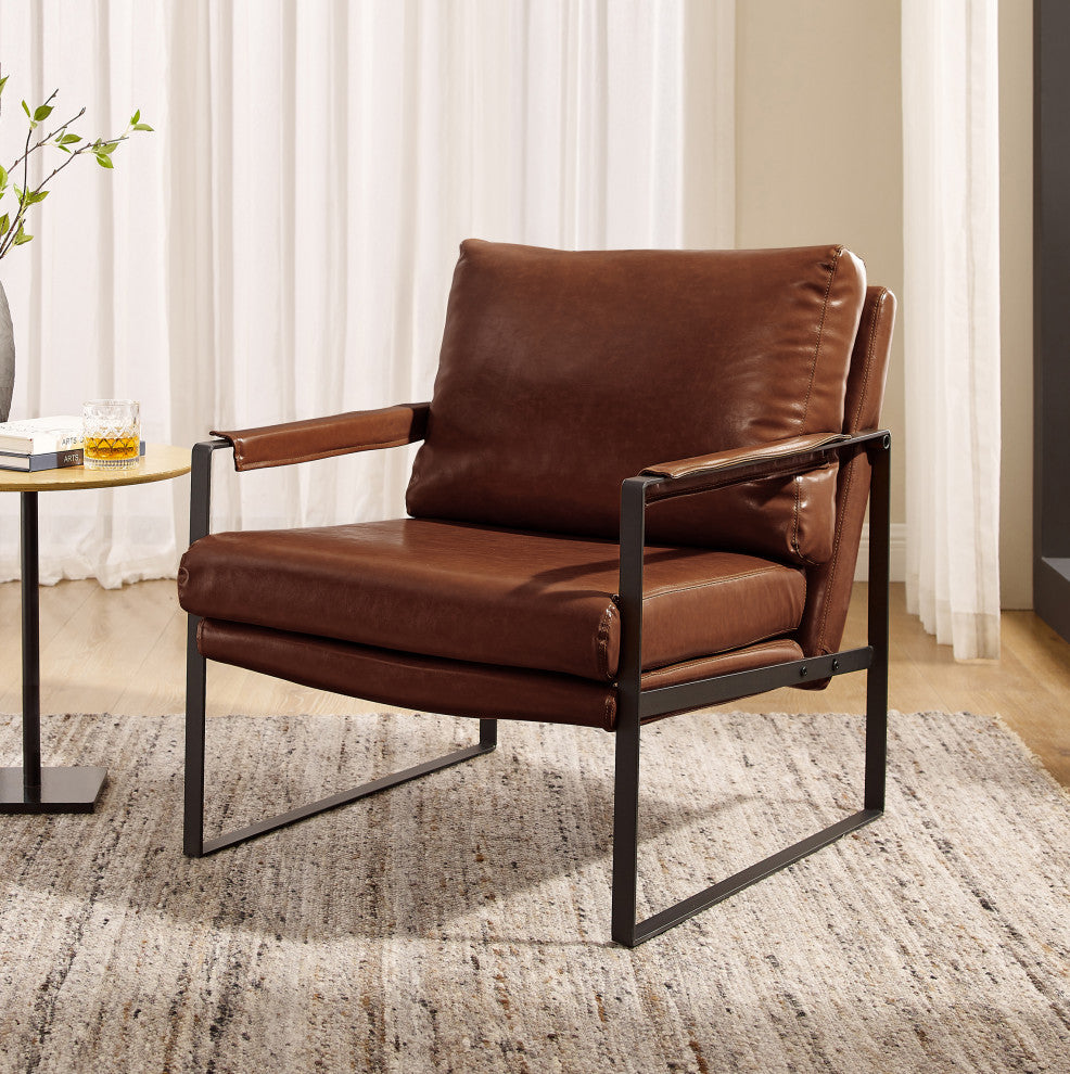Mid Century Modern Faux Leather Accent Armchair, Dark Brown