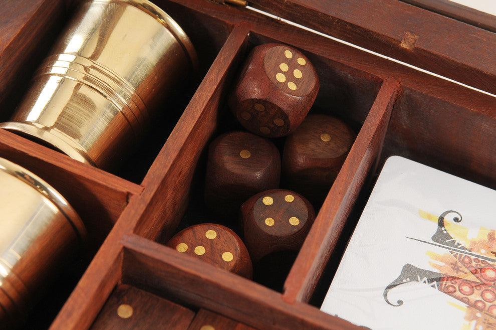 Wooden Game Set With Brass Goblet
