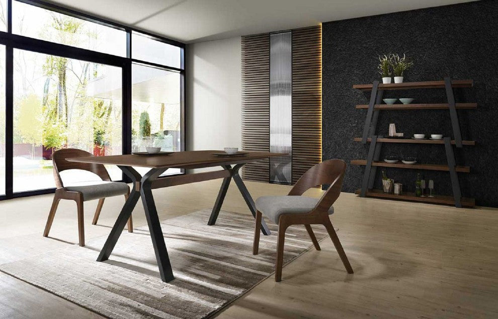 Modrest Runyon Modern Walnut and Gray Fabric Dining Chair, Set of 2