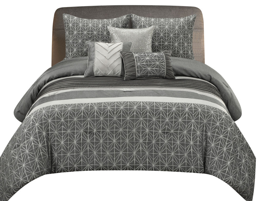 Trinity 6 Piece Comforter Set, Grey, King