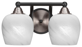 Paramount 2-Light Bath Bar, Matte Black & Brushed Nickel, 6" White Marble Glass