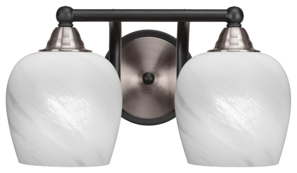 Paramount 2-Light Bath Bar, Matte Black & Brushed Nickel, 6" White Marble Glass
