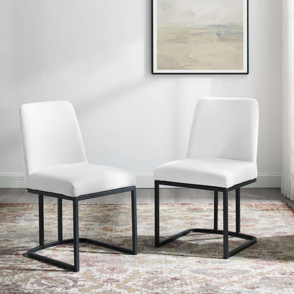 Side Dining Chair, Set of 2, Fabric, Metal, Black White, Cafe Bistro Restaurant