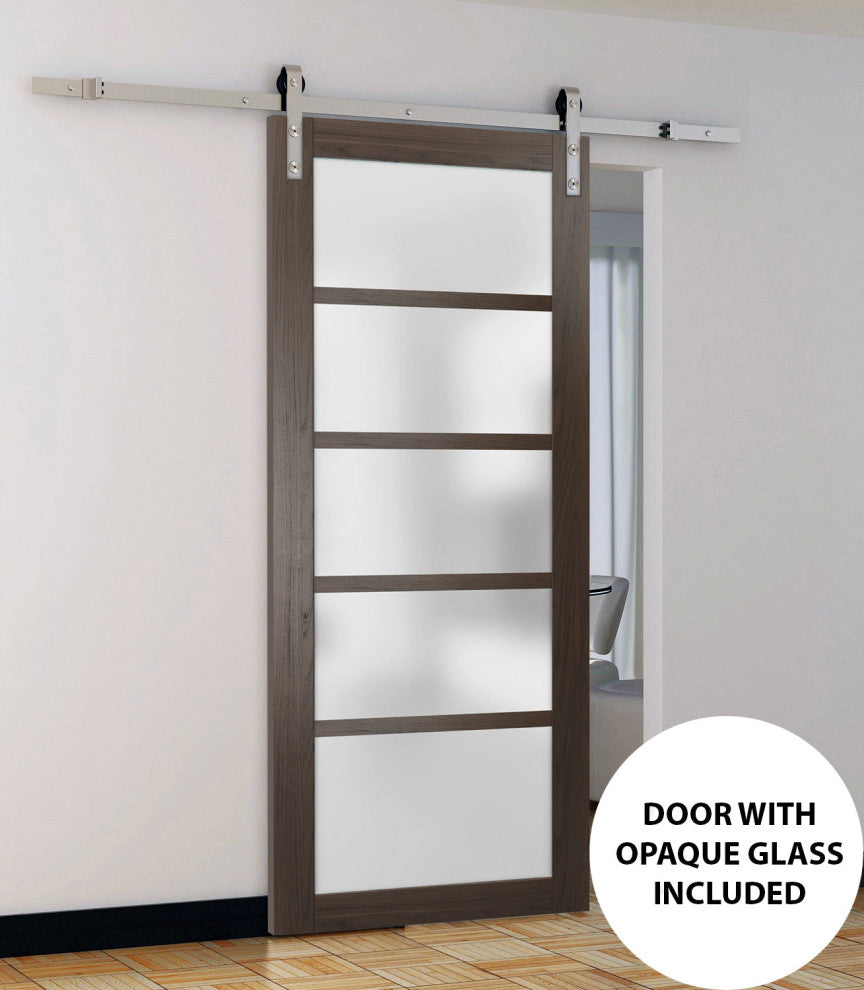 Slab Barn Door Frosted Glass 30 x 80, Quadro 4002 Chocolate Ash