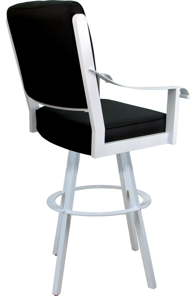 Leather Swivel Metal Bar Stool - Memphis on Warren Base, Black Leather on White, 34"