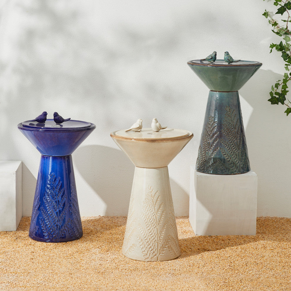 Cobalt Plant Pattern Pedestal Ceramic Fountain