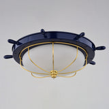 Orleans Navy Blue Gold Coastal Ship Wheel Indoor Outdoor Ceiling Light Fixture, Navy Blue and Matte Gold