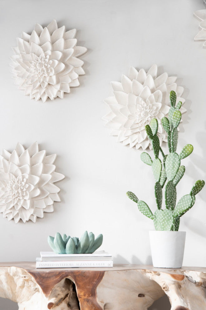 Dahlia Flower Wall Art, White Stone