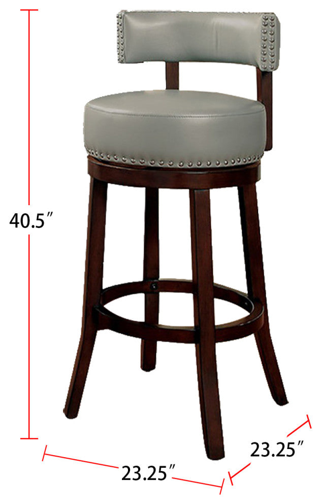 Set of 2 Leatherette and Wood Bar Stool, Dark Oak, Gray