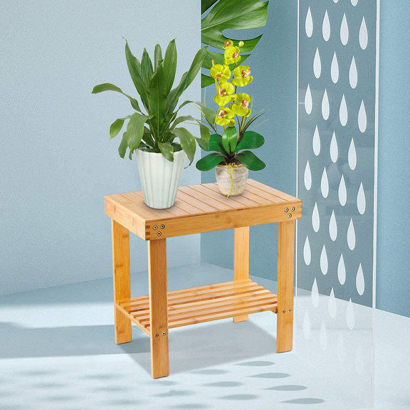 Bamboo Rectangle Deluxe Spa Bench Seat 17" With Shelf Shower Bathroom and More