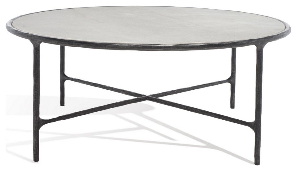 Safavieh Couture Jessa Round Metal Coffee Table, Black/White