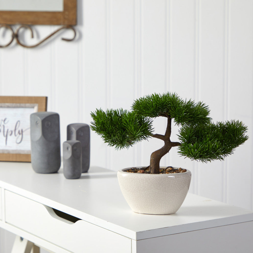 10" Cedar Bonsai Artificial Tree, Decorative Planter