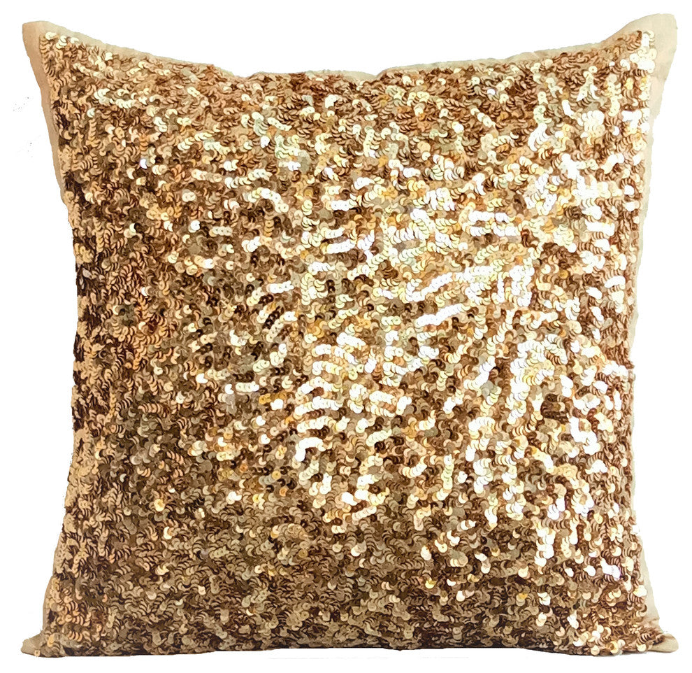 Gold Decorative Pillow Covers 22"x22" Silk, Golden Sparkle