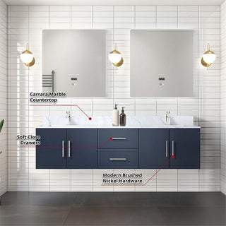 Geneva Transitional Navy Blue 72" Double Vanity Set