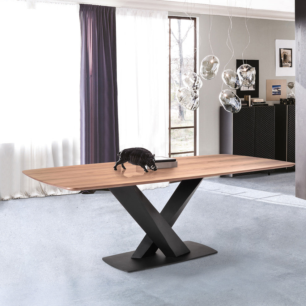 Everett Dining Table, Matte Black Finish and Walnut Top
