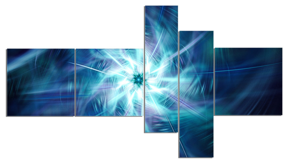 Splaying Bright Blue Fireworks, Floral Canvas Art Print, 60"x32", 5 panels