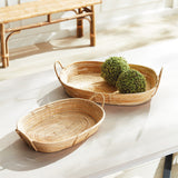 2-Peice Cane Rattan Tray Set With Handles