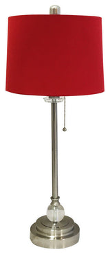 28" Crystal Buffet Lamp With Red Drum Shade, Brushed Nickel, Single