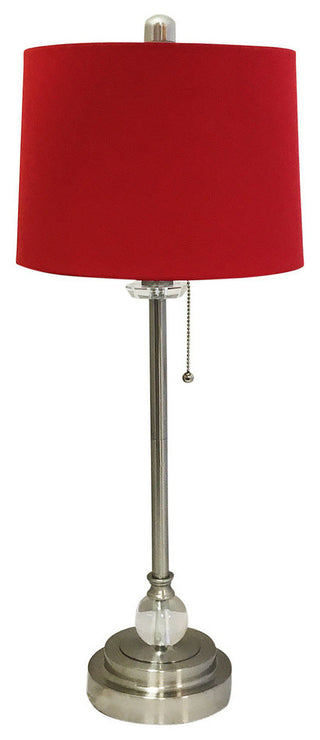 28" Crystal Buffet Lamp With Red Drum Shade, Brushed Nickel, Single