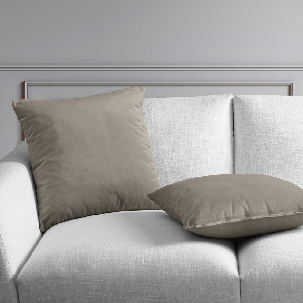 Heritage Plush Velvet Cushion Cover Pair, Gallery Taupe, 18w X 18l