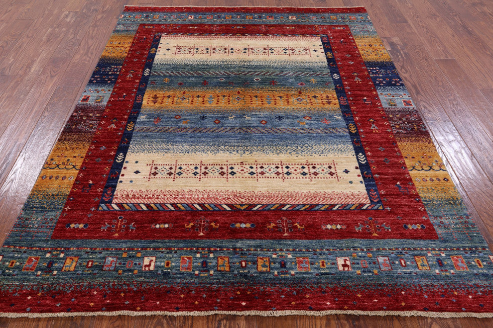 Tribal Persian Gabbeh Handmade Rug 5' 9" X 7' 6" Q7935