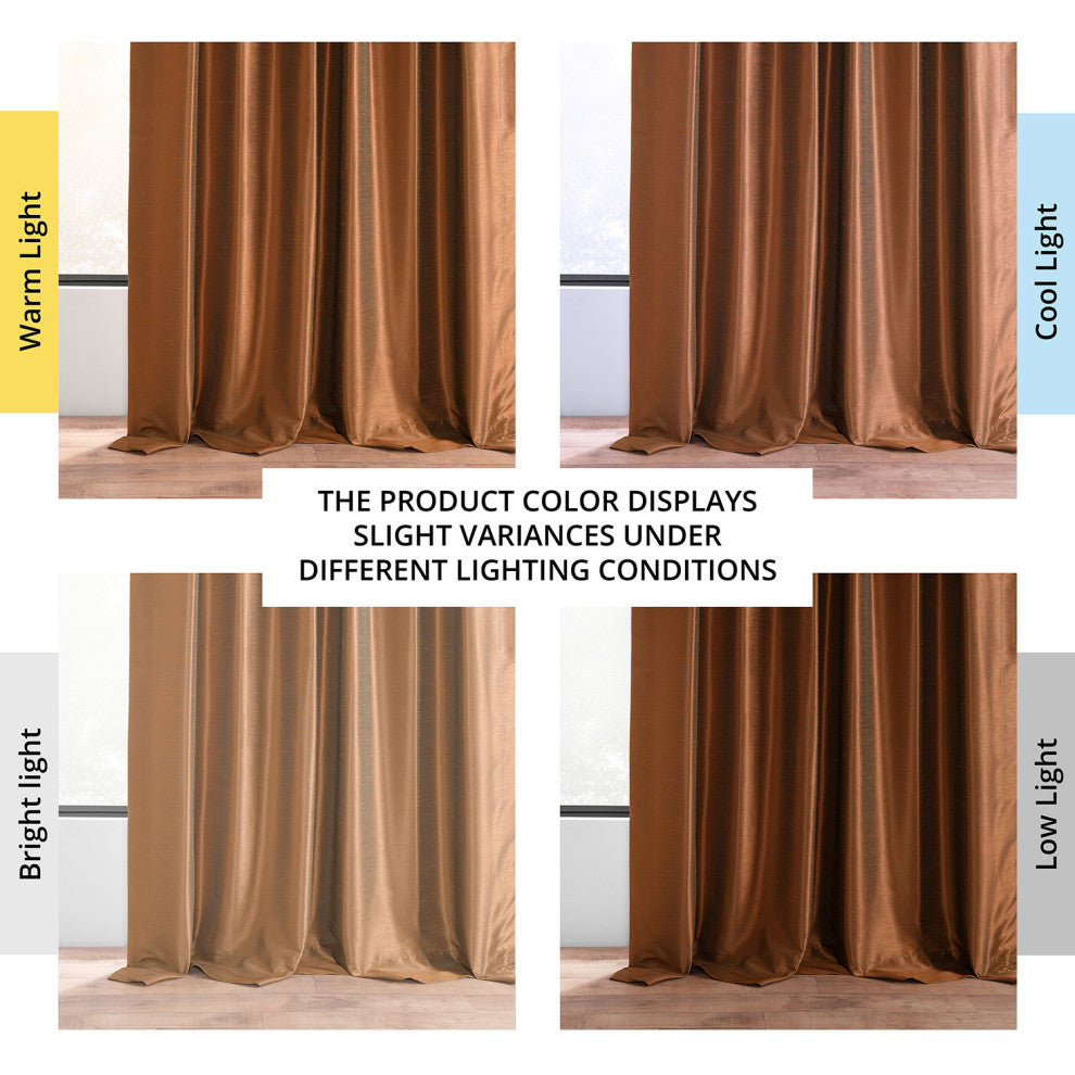 Vintage FauxDupioni Silk Curtain, Single Panel, Copper Kettle, 50"x108"