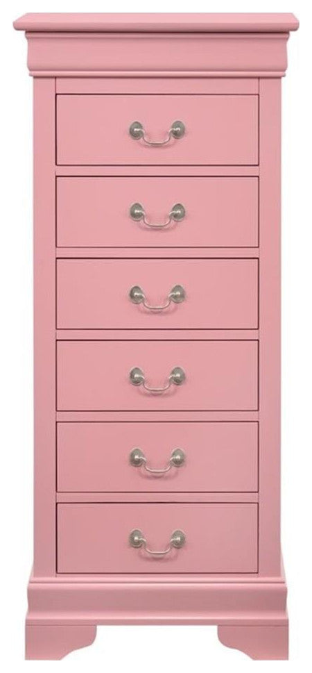 Glory Furniture Louis Phillipe 7 Drawer Lingerie Chest in Pink