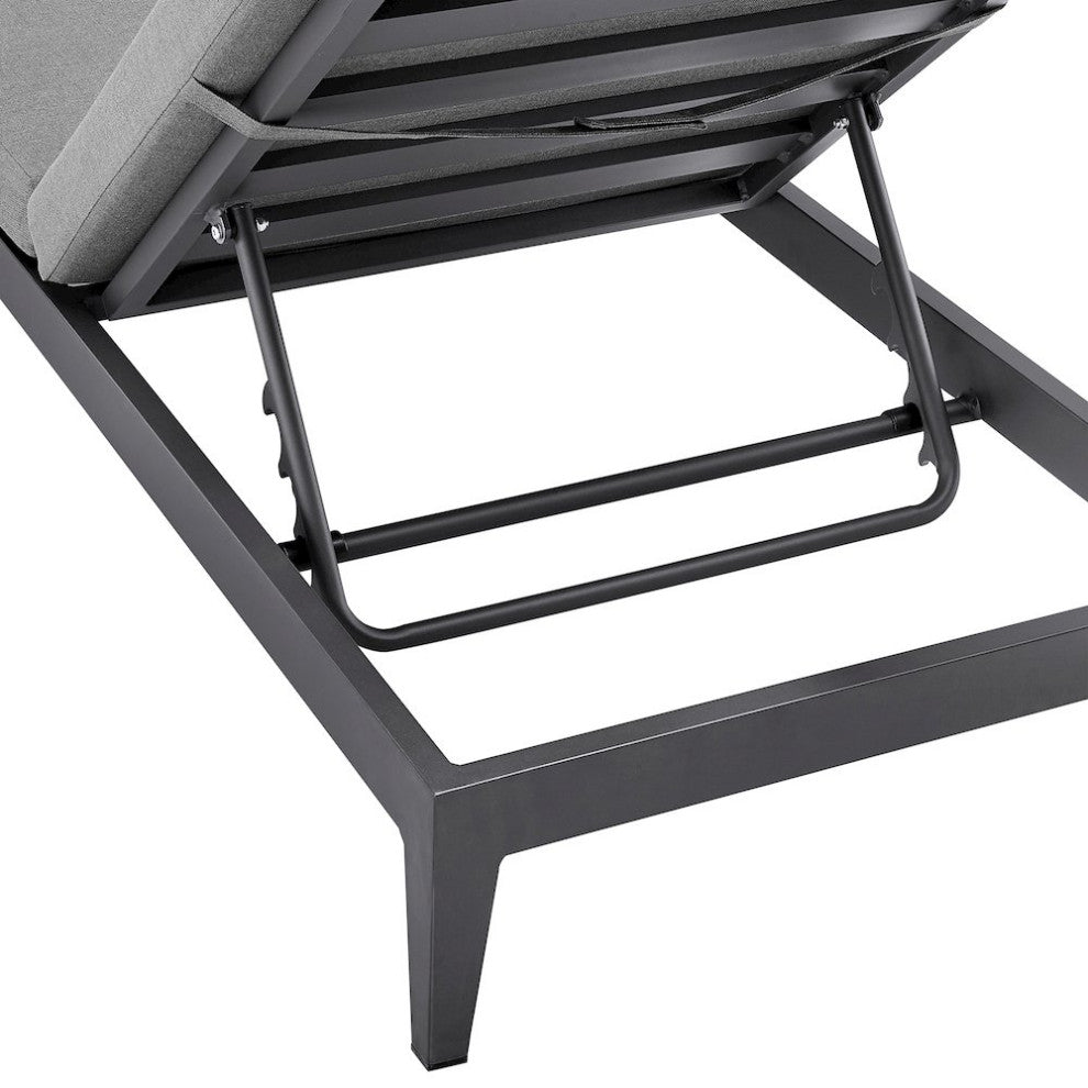Outdoor Patio Adjustable Chaise Lounge Chair in Aluminum with Gray Cushions