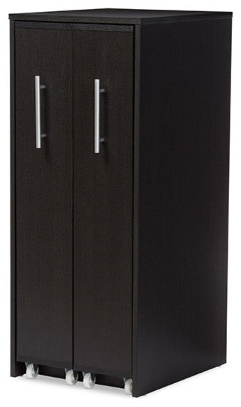 Lindo Dark Brown Wood Bookcase With Two Pulled-out Doors Shelving Cabinet