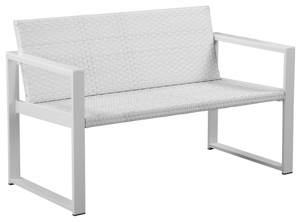 Benzara BM287729 Outdoor Sofa, White Aluminum Frame, Fade Resistant Cushions